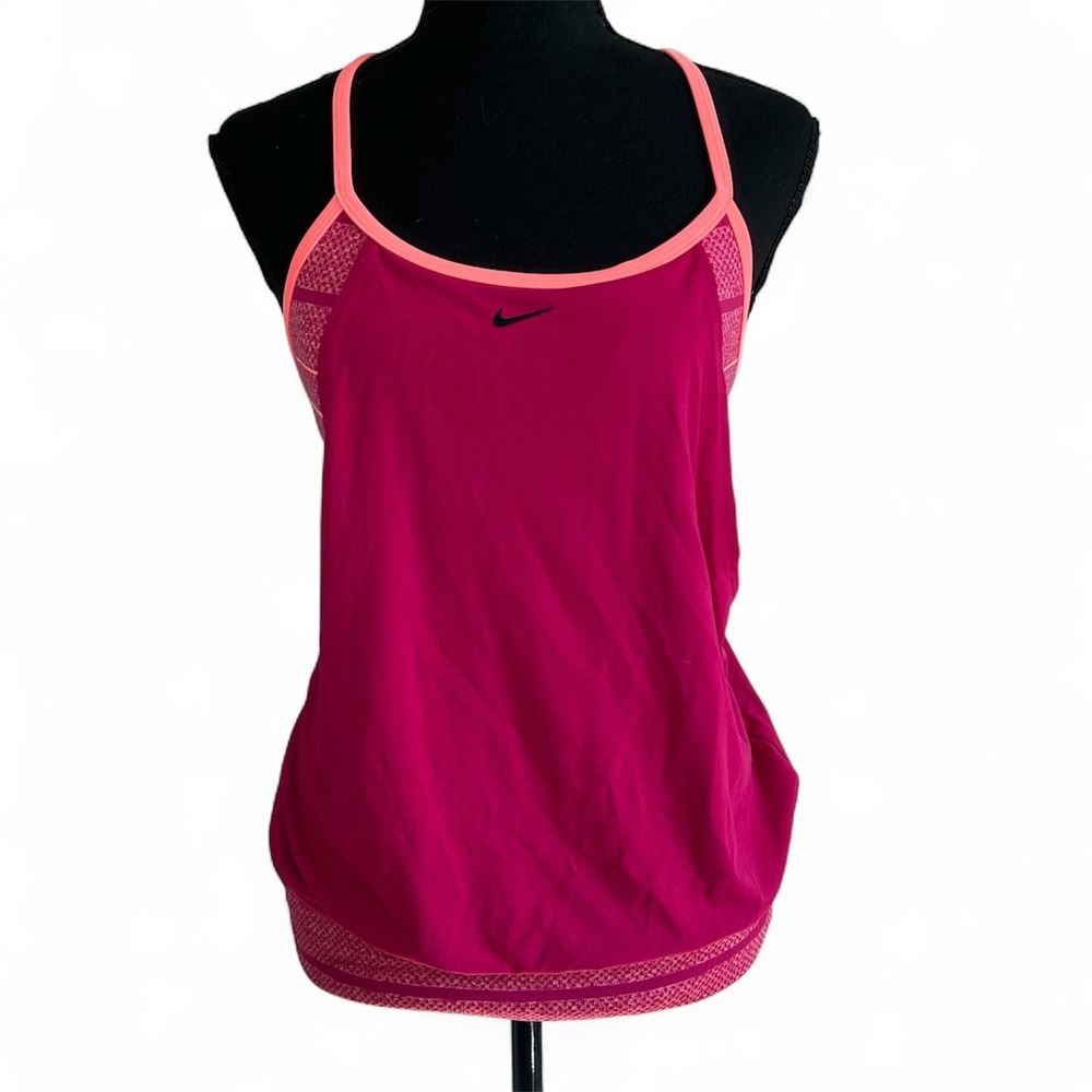 Nike Layered Tank Top Raspberry Pink Peach Athletic Built-In Bra Medium Yoga M